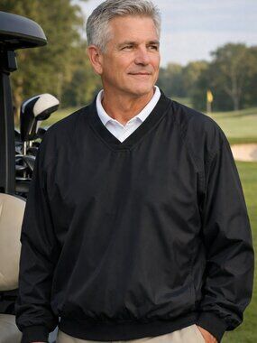 Rae’s Creek Men’s Black Golf Windbreaker Pullover  Zipper Pockets V Neck XL